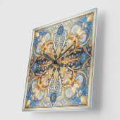 Barokke Bloemen Tegel Pat#16 Blauw Goud ID1078 Vierkante Klok (Hoek)