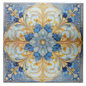 Barokke Bloemen Tegel Pat#17 Zacht Blauw Goud ID10 Tegeltje (Voorkant)