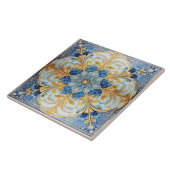 Barokke Bloemen Tegel Pat#17 Zacht Blauw Goud ID10 Tegeltje (Zijkant)