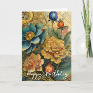 Barokke bloemen verjaardag kaart