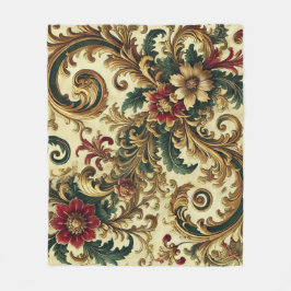 Barokke Bloemenpatroon met Goud, Rood, Groen A Fleece Deken