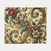 Barokke Bloemenpatroon met Goud, Rood, Groen A Fleece Deken (Voorkant (Horizontaal))