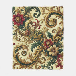 Barokke Bloemenpatroon met Goud, Rood, Groen A Fleece Deken