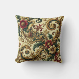 Barokke Bloemenpatroon met Goud, Rood, Groen A Kussen