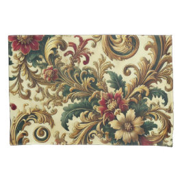 Barokke Bloemenpatroon met Goud, Rood, Groen A Kussensloop