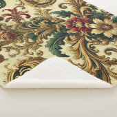Barokke Bloemenpatroon met Goud, Rood, Groen A Sherpa Deken (3/4)