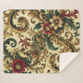 Barokke Bloemenpatroon met Goud, Rood, Groen A Sherpa Deken (Voorkant (horizontaal))