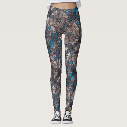 barokke bloemenpatroonprint leggings (Voorkant)