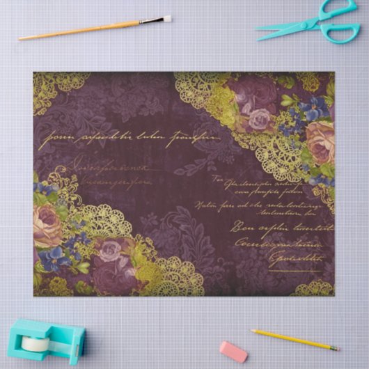 Barokke Bourgogne Blooms & Gold Splatter Decoupage Tissuepapier (Craft)