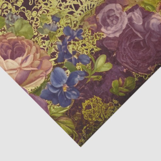 Barokke Bourgogne Blooms & Gold Splatter Decoupage Tissuepapier (Detail)