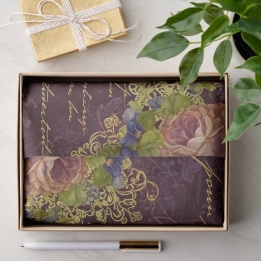 Barokke Bourgogne Blooms & Gold Splatter Decoupage Tissuepapier (Geschenk)
