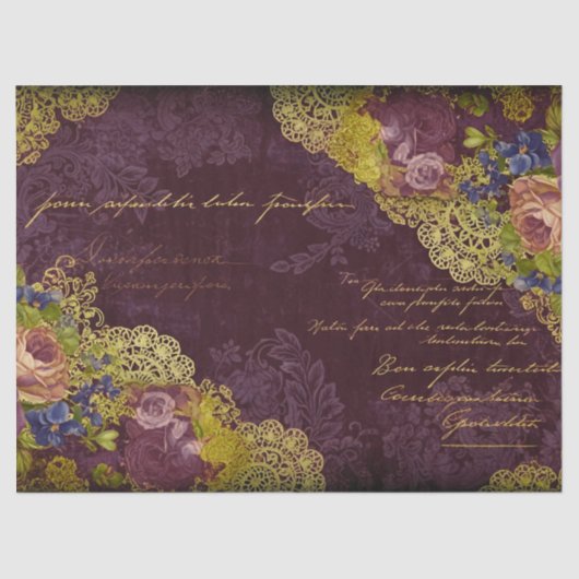 Barokke Bourgogne Blooms & Gold Splatter Decoupage Tissuepapier (Voorkant)