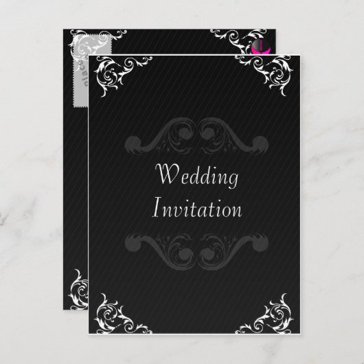 Barokke bruiloft uitnodigen zwart en wit uitnodiging briefkaart (Voorkant / Achterkant)