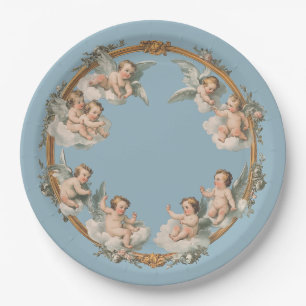 Barokke Cherub Blauwe Gouden Krans Papieren Bord