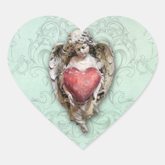 Barokke Cherub met hart Hart Sticker (Voorkant)