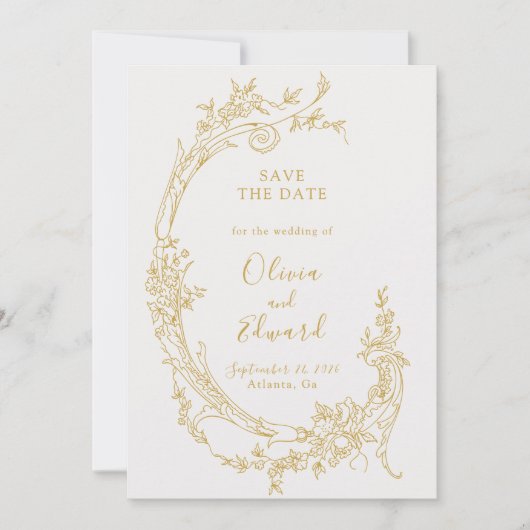 Barokke Chinoiserie  gouden trouwfoto Save The Date (Voorkant)