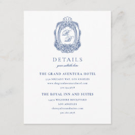 Barokke Crest Franse Blauw Antiek bruiloft Informatiekaartje
