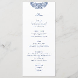 Barokke Crest Franse Blauw Antiek bruiloft Menu