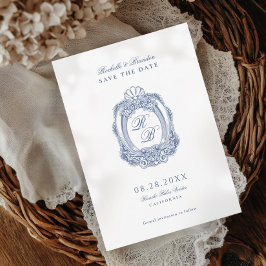 Barokke Crest Franse Blauw Antiek bruiloft Save The Date