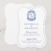 Barokke Crest Franse Blauw Antiek Die Cut Wedding Kaart (Voorkant / Achterkant)