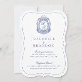 Barokke Crest Franse Blauw Antiek Die Cut Wedding Kaart (Voorkant)