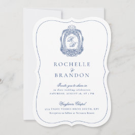 Barokke Crest Franse Blauw Antiek Die Cut Wedding Kaart