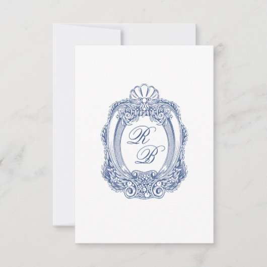 Barokke Crest Franse Blauwe Initialen Antiek bruil Notitiekaartje (Voorkant)