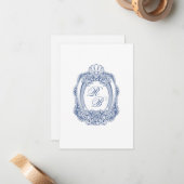 Barokke Crest Franse Blauwe Initialen Antiek bruil Notitiekaartje (Voorkant / Achterkant in situ)