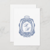 Barokke Crest Franse Blauwe Initialen Antiek bruil Notitiekaartje (Voorkant / Achterkant)