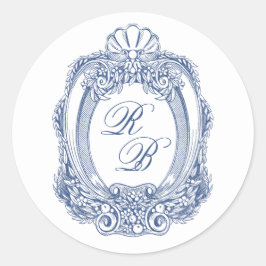 Barokke Crest Franse Blauwe Initialen Antiek bruil Ronde Sticker
