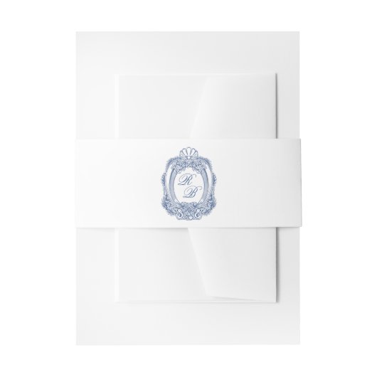 Barokke Crest Franse Blauwe Initialen Antiek bruil Uitnodigingen Wikkel (Voorkant Voorbeeld)