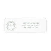 Barokke Crest Monogram Sage Green Huwelijksadres Etiket (Voorkant)