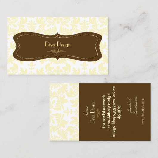 Barokke damast in crème/chocoladebruin visitekaartje (Voorkant / Achterkant)
