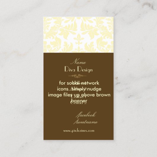 Barokke damast in crème/chocoladebruin visitekaartje (Achterkant)