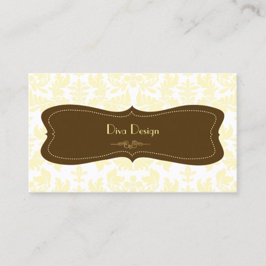 Barokke damast in crème/chocoladebruin visitekaartje (Voorkant)