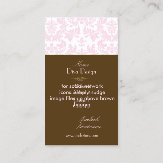 Barokke damast in roze/chocoladebruin visitekaartje (Achterkant)