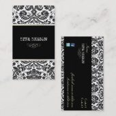 Barokke damast / zwart + wit visitekaartje (Voorkant / Achterkant)