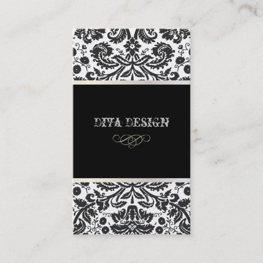 Barokke damast / zwart + wit visitekaartje (Voorkant)