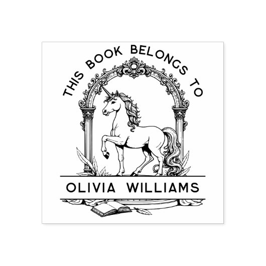 Barokke eenhoorn boekplaatstempel rubberstempel (Afrduk)