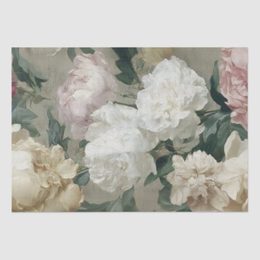 Barokke Elegante  Botanische Pastel Bloemen Tissuepapier (Voorkant)