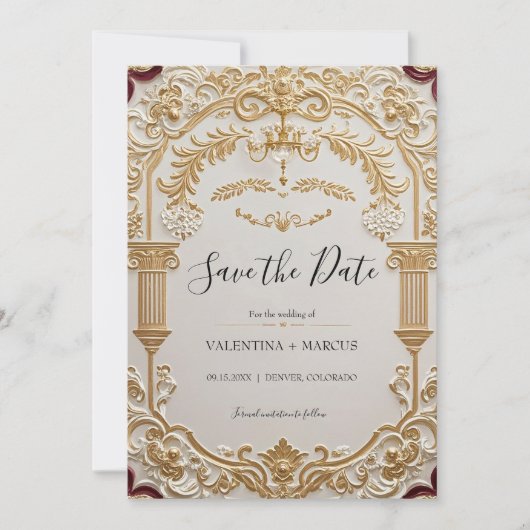 Barokke elegantie Save the Date Uitnodiging (Voorkant)