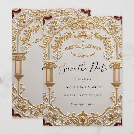 Barokke elegantie Save the Date Uitnodiging (Voorkant / Achterkant)