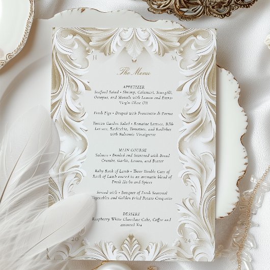 Barokke Elegantie Wedding Menu Kaart