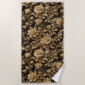 Barokke elegantie: Zwart en Goud Bloemen Vlaams Strandlaken (Voorkant)