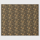 Barokke elegantie: zwart en gouden bloemen cadeaupapier (Vlak)