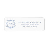 Barokke Floral Crest Blue Wedding Retouradres Etiket (Voorkant)