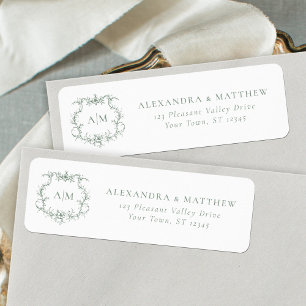 Barokke Floral Crest Green Wedding Retouradres Etiket