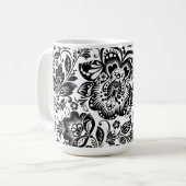 Barokke Floral Pattern op zwart-wit Koffiemok (Voorkant links)