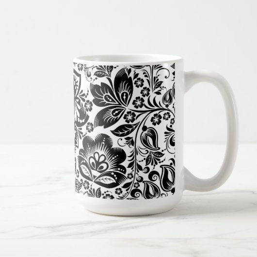 Barokke Floral Pattern op zwart-wit Koffiemok (Rechts)