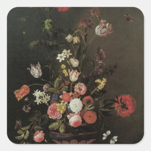  Barokke Floral-stilstaande bloemen in Vase Vierkante Sticker